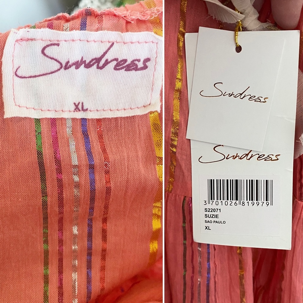 SUNDRESS Suzie Maxi Dress Sao Paolo Rainbow Metallic Stripe Bright Pink XL NWT - Picture 13 of 13